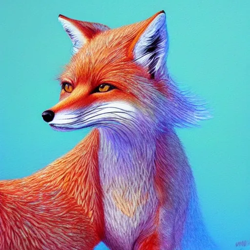 Image similar to “Magali Villenueve style hyperdetailed character painting of a aquatic-kitsune hybrid fox wearing a a straw hat. Award winning high definition photorealism artwork with detailed shading, modern techniques, mixed media. Background gradient soft pastel colouring”