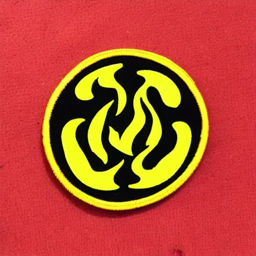 Image similar to a photo of a retro minimalist clean fire flame warning caution patch