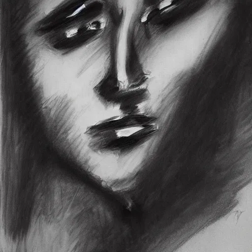 Prompt: abstraction of a beautiful woman, black-and-white painting, charcoal, rough sketch