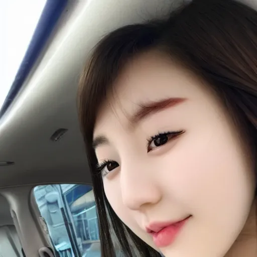 Image similar to beautiful korean female idol selfie, road on background