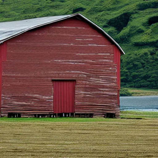 Image similar to a giant sea slug destroying a barn