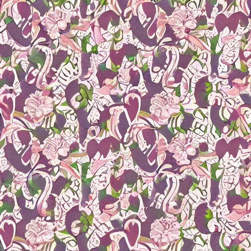 Image similar to an intricately repeating pattern of the letters G and M in the style of a floral 1960s wallpaper