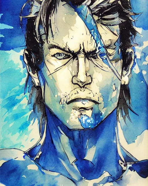 Image similar to Magic Blue Fish Man, drawn by Yoji Shinkawa, water color