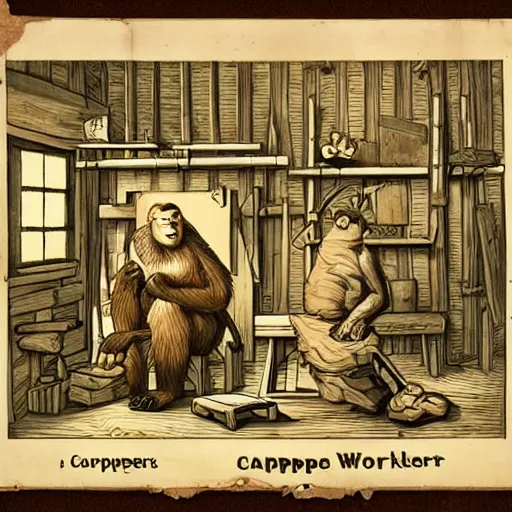 Image similar to carpenter ape in his workshop