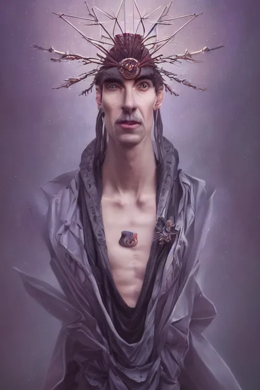 Image similar to portrait of a tall thin man wearing an elaborate crown, straight on portrait, by artgerm, tom bagshaw, gerald brom, vaporwave colors, lo fi colors, vaporwave, lo fi, 2 point studio lighting, dramatic lighting, creepy aesthetic, 4 k, hd,