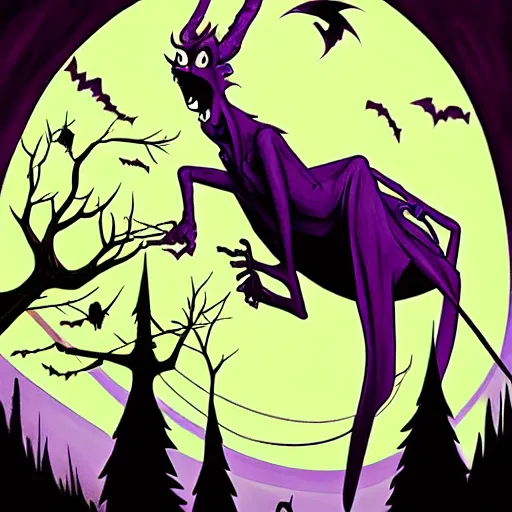 Prompt: abigail larson, don bluth, artgerm, purple color pallete, welcome to night vale, radio tower with black hole above it, helicopter, spooky strange weird quirky, cartoon, 2 d, chiral lighting