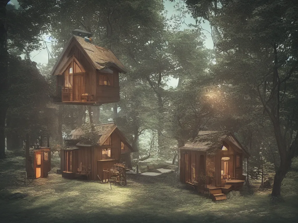 Image similar to “A medieval tiny home in tokyo by Julius Shulman, octane render, cgsociety, digital art”