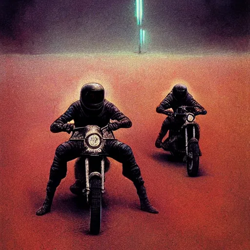 Image similar to motorbikers race in hell, by beksinski and tristan eaton, dark neon trimmed beautiful dystopian digital art