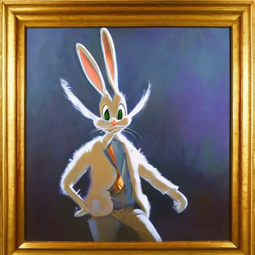 Image similar to an oil painting of bugs bunny by craig mullins ; anatomically correct