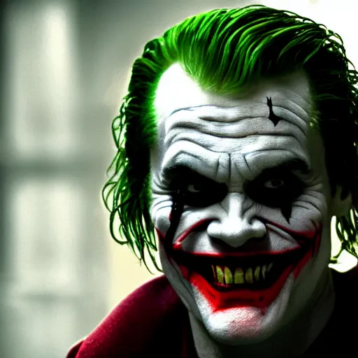 Image similar to Jim Carrey as Joker in the Dark Knight, 4k, high resolution photo, award-winning