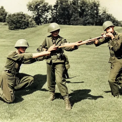 Prompt: ww2 soldiers fighting with water guns