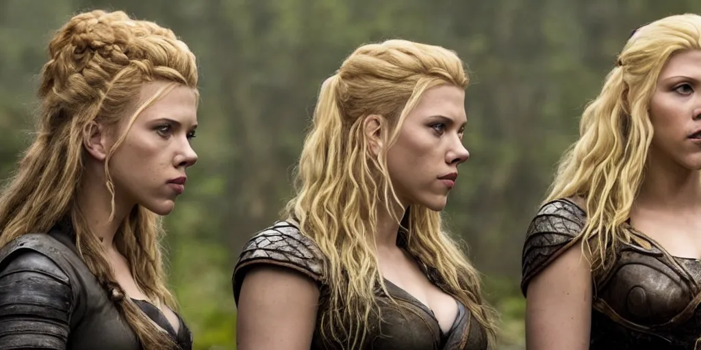 Prompt: Scarlett Johansson and Katheryn Winnick in the TV series Vikings