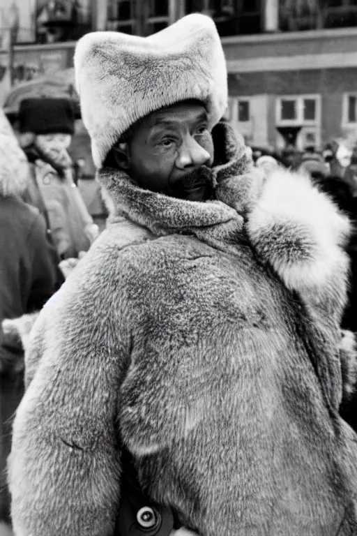 Image similar to gray fur hat soviet soviet russian winter fur cap with earflaps ushanka poster the movie 1 9 8 8 ussr don't be a menace to south central while drinking your juice in the hood, perfect symmetrical eye, soviet russian winter fur cap with earflaps ushankas vodka kremlin babushka communist