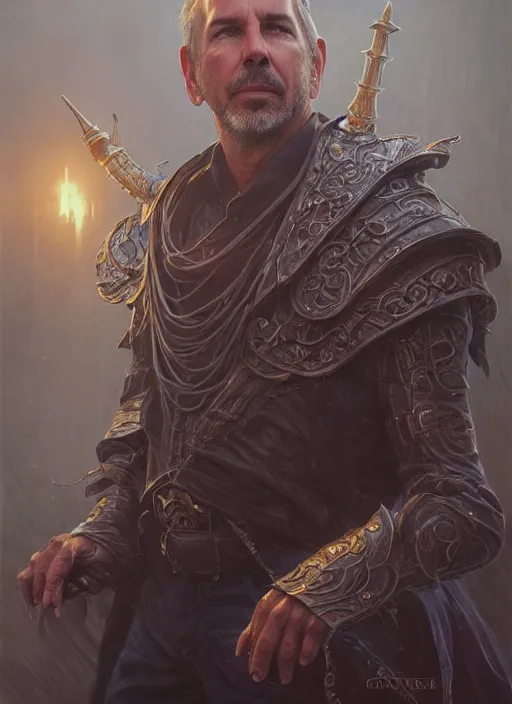 Image similar to kevin costner as oscar diggs, intricate, d & d, wizard, fantasy, art nouveau, digital painting, trending on artstation, sharp focus, wide shot, illustration, global illumination, ray tracing, art by artgerm and greg rutkowski and ruan jia