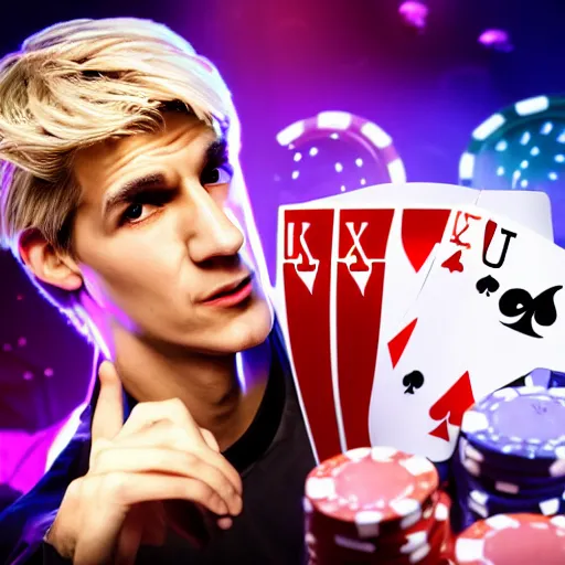 Image similar to film still of xqc gambling in Vegas, 4k, photorealism, artstation style