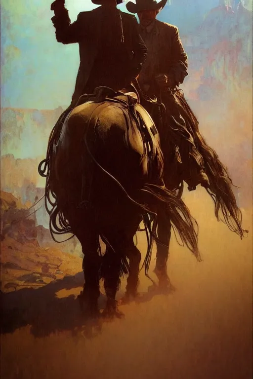 Image similar to hyperrealist portrait of a cowboy driving a stage coach by jeremy mann and alphonse mucha, fantasy art, photo realistic, dynamic lighting, artstation, poster, volumetric lighting, very detailed faces, 4 k, award winning