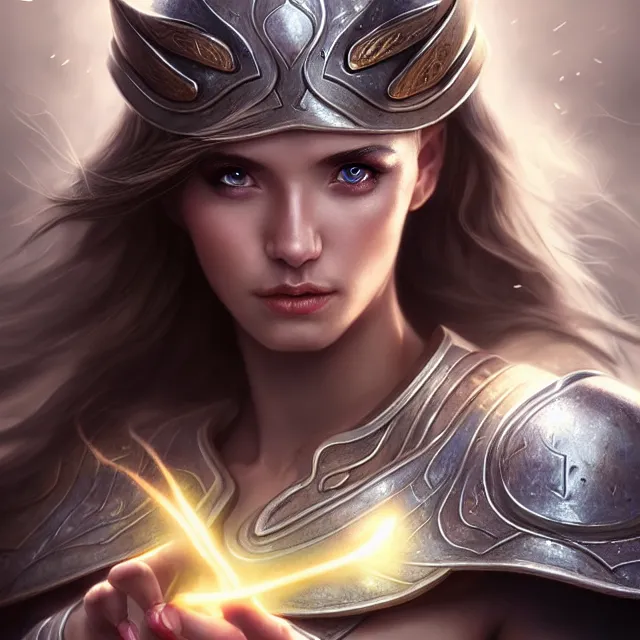 Image similar to beautiful cleric warrior with light powers, highly detailed, 4 k, hdr, smooth, sharp focus, high resolution, award - winning photo, artgerm, photorealistic