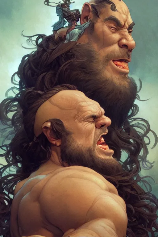 Image similar to hulking herculean ogre jesus christ, masterpiece, intricate, elegant, highly detailed, digital painting, artstation, concept art, smooth, sharp focus, illustration, art by artgerm and greg rutkowski and alphonse mucha and uang guangjian and gil elvgren and sachin teng, symmetry!!