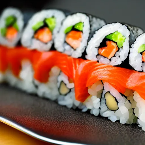 Prompt: close up photography of delicious sushi roll, detailed, photorealistic