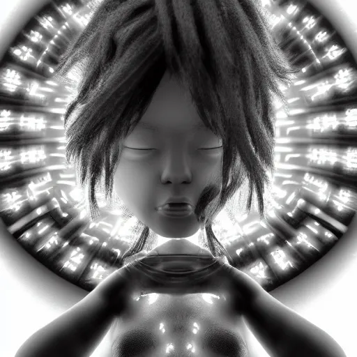 Image similar to birth / rebirth ( rebirth / rb ), in the style of hiroya oku and riyoko ikeda and stanley kubrick, black and white, photorealistic, epic, super technical, 3 d render