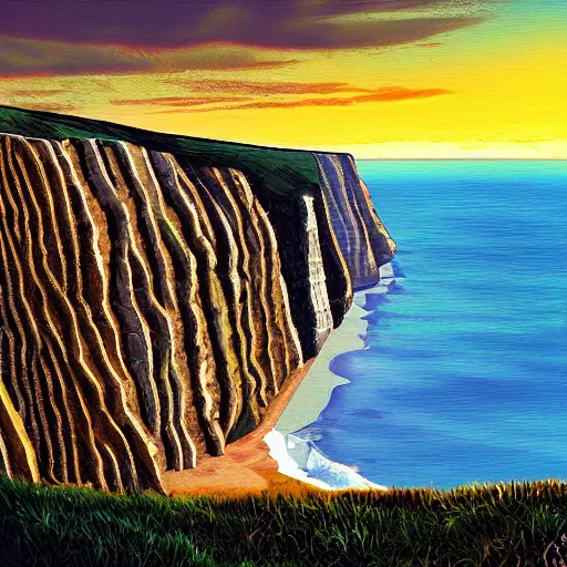 Image similar to the cliff faces of west bay, dorset, scene from broadchurch (2013), beautiful digital art