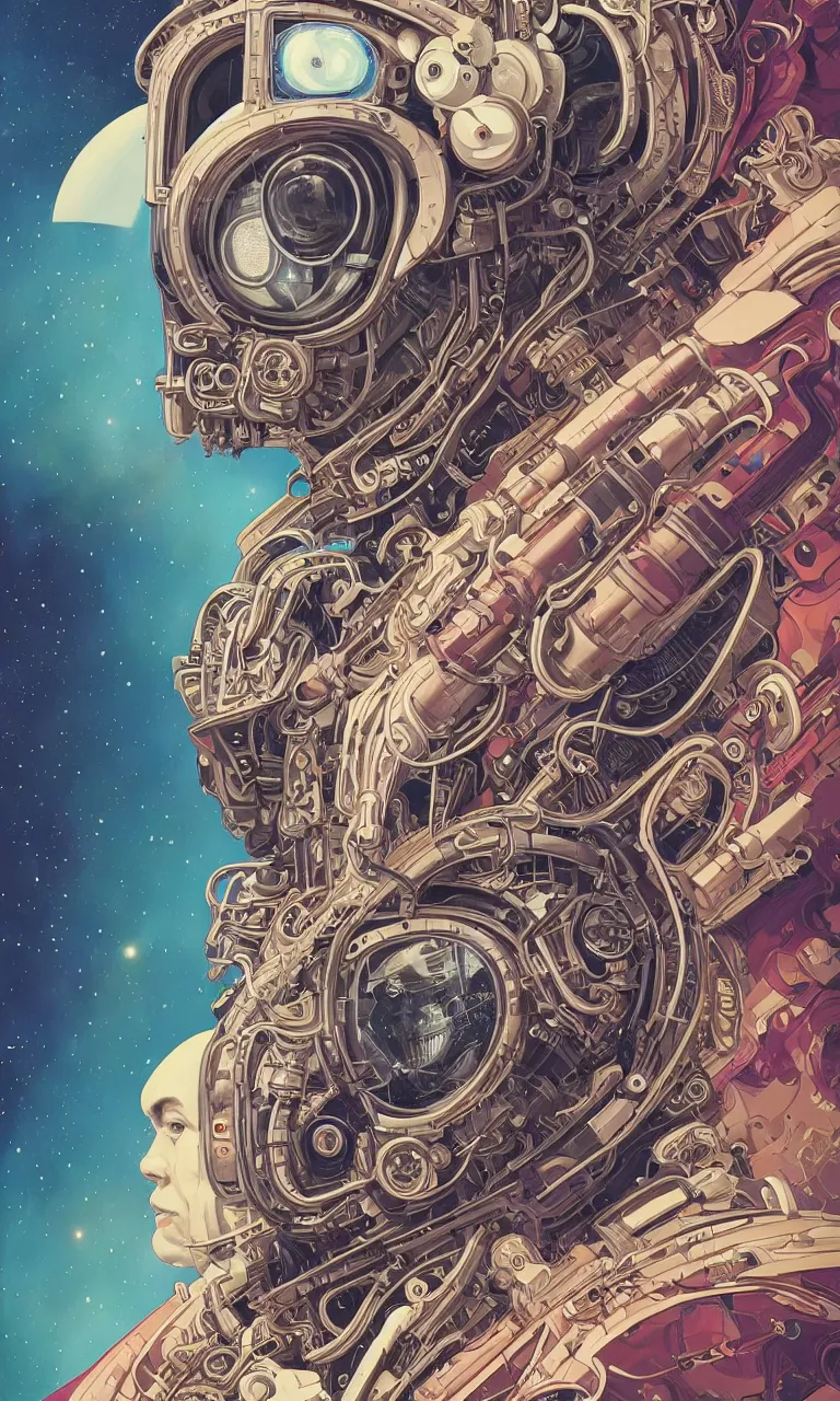 Image similar to high quality high detail biomechanical portrait of a spaceman diesel punk in an alien world, tristan eaton, victo ngai, artgerm, rhads, ross draws, hyperrealism, intricate detailed, alphonse mucha, 8 k, sci - fi, pastel colors, artstation,