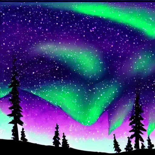 Image similar to night sky full of stars, aurora borealis, digital painting