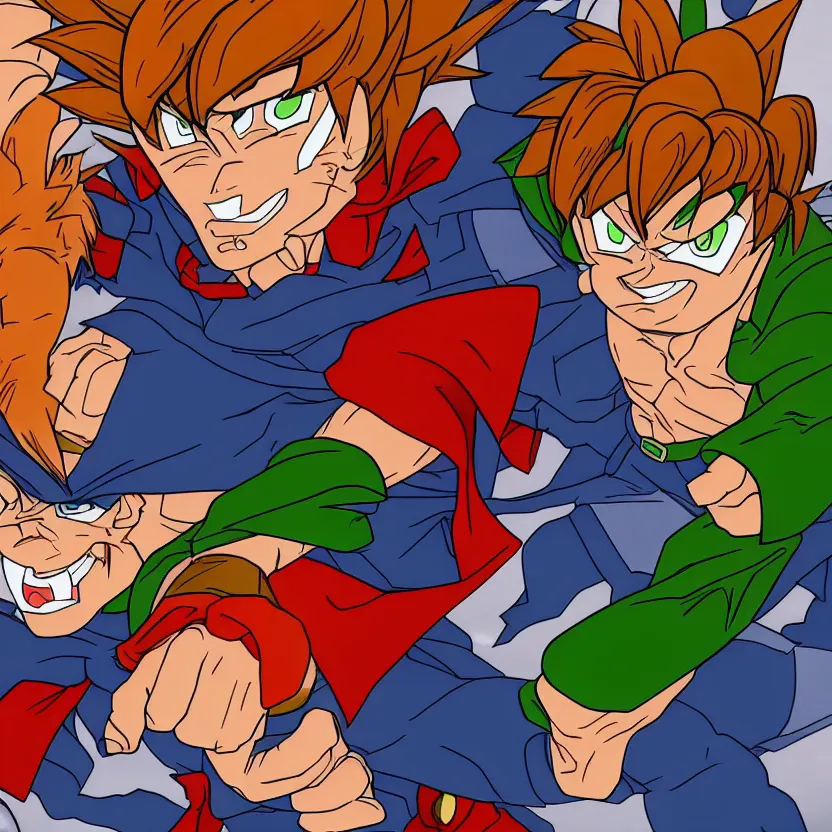 Prompt: shaggy rogers dressed like goku/superman detailed realistic High Resolution HD 8k