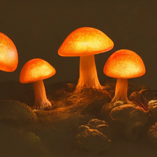Image similar to texture of glowing mushrooms, beautiful light, low saturation, fantasy book, d & d, high detail, 8 k, oil painting, octane render, dark fantasy