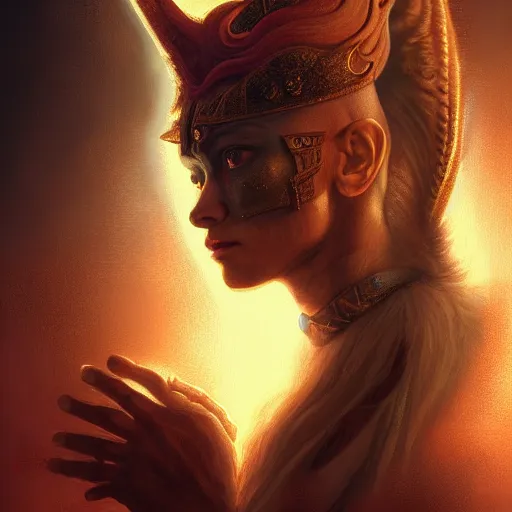 Image similar to Majestic gracious Osiris portrait, atmospheric lighting, painted, intricate, volumetric lighting, beautiful, rich deep colours masterpiece, golden hour, sharp focus, ultra detailed, by Leesha Hannigan, Ross Tran, Thierry Doizon, Kai Carpenter, Ignacio Fernández Ríos