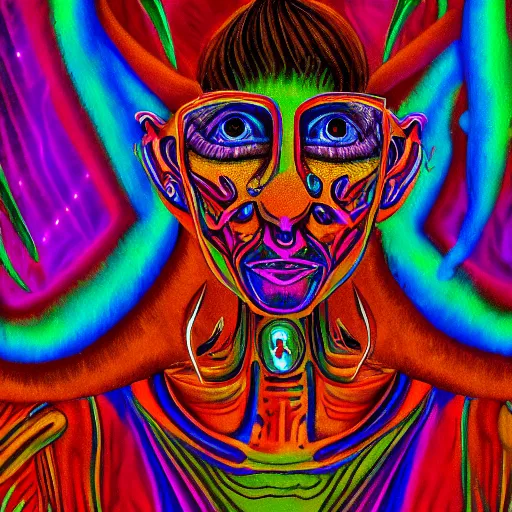 Prompt: a painting of psychedelic machine elf entity