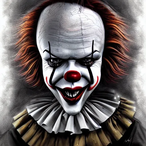Image similar to surrealism grunge cartoon portrait sketch of Pennywise, by michael karcz, loony toons style, freddy krueger style, horror theme, detailed, elegant, intricate