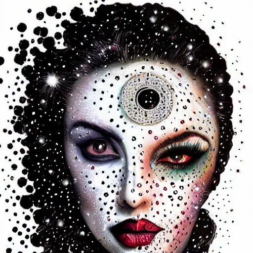 Prompt: queen vampire woman portrait made out of galaxies, beautiful, cyborg, tim burton comic book art, realistic, highly detailed