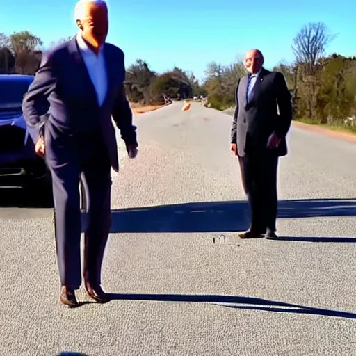 Image similar to dashcam footage of joe biden coming in to my direction to tickle me with a smile in his face