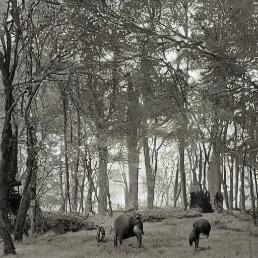 Image similar to Portrait of an elephant on a green meadow, style Franklin Booth