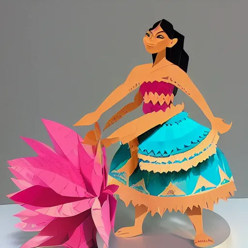 Prompt: cut paper sculpture of moana