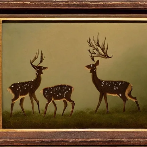 Prompt: deer with a cigarette in its mouth and thick smoke coming out of the cigarette, very detailed, thick paint, expressive, brown and green palette, rule of thirds, dripping paint, thick strokes