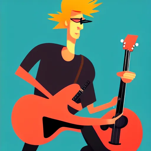 Prompt: a 2 d guitarist character design, vector art, digital art, portrait, 4 k, 8 k, sharp focus, smooth, illustration, concept art