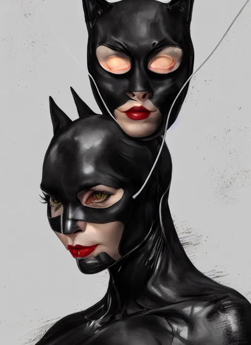 Image similar to catwoman, from batman, au naturel, hyper detailed, digital art, trending in artstation, cinematic lighting, studio quality, smooth render, unreal engine 5 rendered, octane rendered, art style by klimt and nixeu and ian sprigger and wlop and krenz cushart