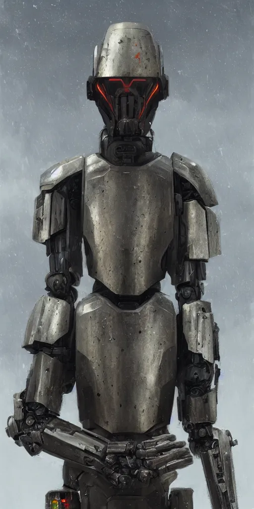 Prompt: A portrait of a robot, battle worn armour, techwear, Sith, Star Wars art, art by greg rutkowski, matte painting, trending on artstation