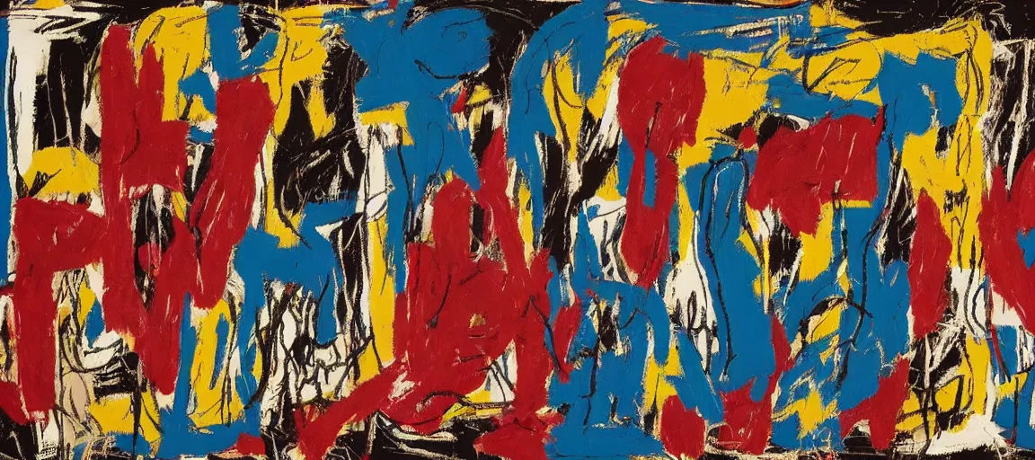 Image similar to a mountain range landscape by jean - michel basquiat, texture. pollock, warhol, basquiat