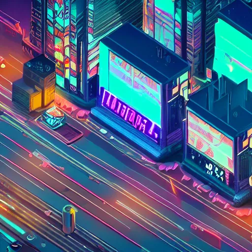 Prompt: isometric futuristic neon city at night bladerunner unreal engine 4 k artstation