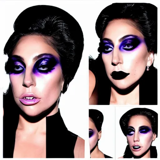 Image similar to Lady Gaga posing for a makeup shoot wearing geometric makeup, dramatic lighting