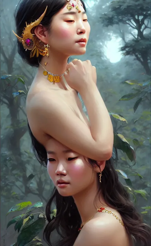 Image similar to a beautiful taiwan goddess with sundress with jewelry | | winter, realistic shaded, unpleasant face, good looking, fine details, realistic shaded lighting poster by greg rutkowski, magali villeneuve, artgerm, jeremy lipkin and michael garmash and macoto takahashi