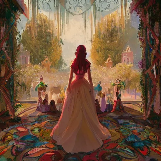 Prompt: colorful illustration of lady at a wedding, intricate complexity, by greg rutkowski,. 4 k, beautiful, cinematic dramatic atmosphere