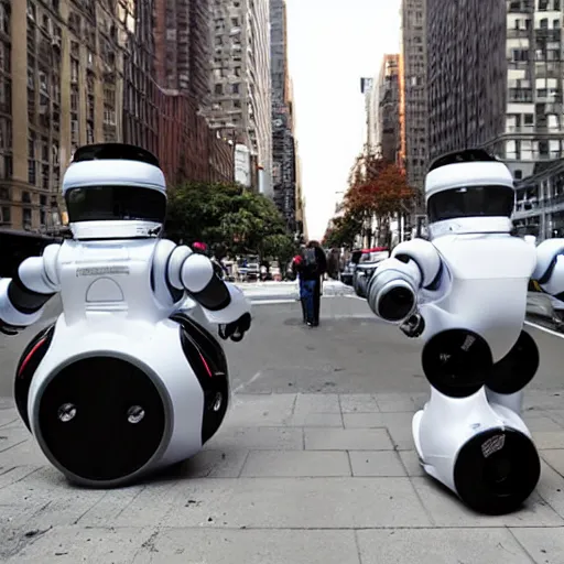 Image similar to I Robot robots in the streets of New York City