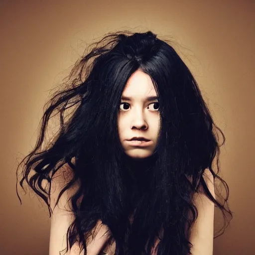 Prompt: an amazing award winning portrait photo of a young woman with black long hair, cinematic masterpiece