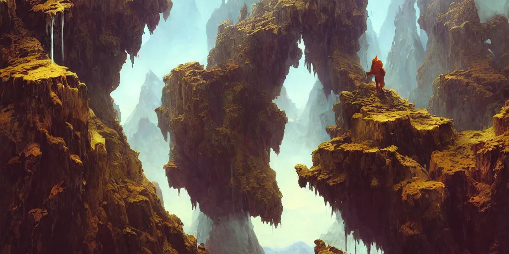 Prompt: inverted upside down mountain range hanging from the sky like stalactites good composition artstation illustration sharp focus sunlit vista painted by ruan jia raymond swanland lawrence alma tadema zdzislaw beksinski norman rockwell tom lovell alex malveda greg staples