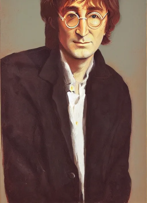 Prompt: a portrait painting of John Lennon by John Currin