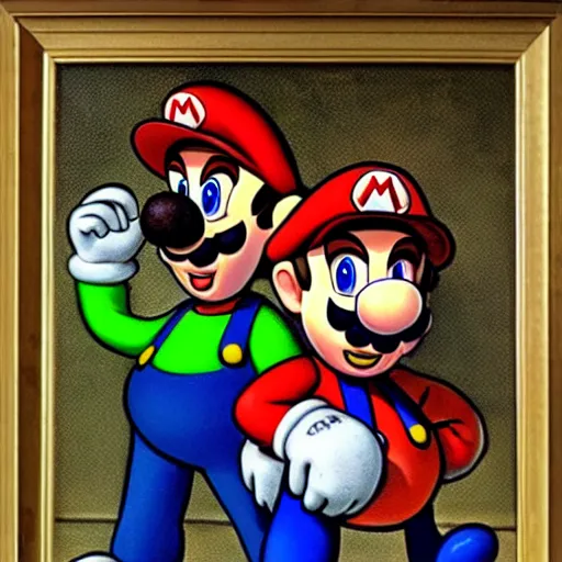 Prompt: a portrait of mario and luigi of super mario brothers, by h. r. giger